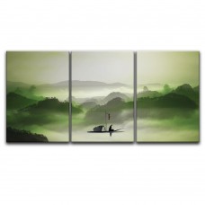 wall26 3 Panel Canvas Wall Art - Bird View Landscape of Mountains,Rivers and Village - Giclee Print Gallery Wrap Modern Home Decor Ready to Hang - 16"x24" x 3 Panels   